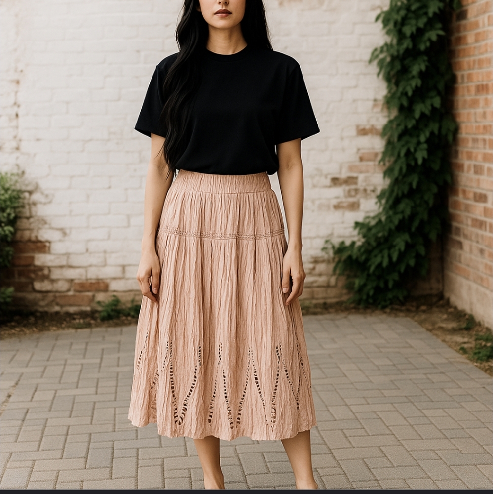 TSD Two Star Dog Rose Pink Crinkled Maxi Skirt